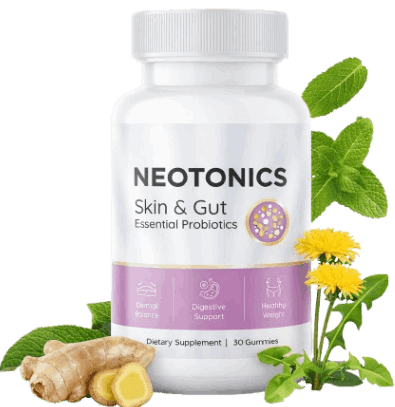 Neotonics Skin and Gut Essential Probiotics — single bottle with natural botanicals